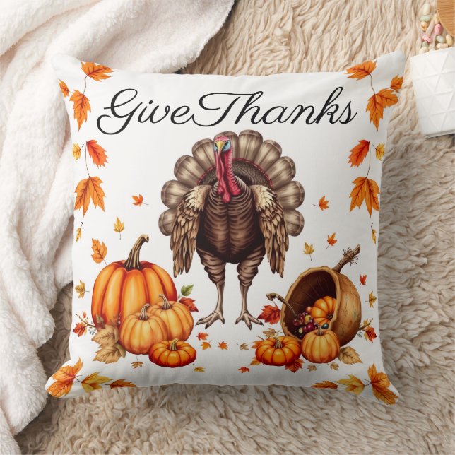 "Give Thanks" Autumn Harvest Throw Pillow (Blanket)