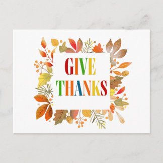 Give Thanks Autumn Harvest, Turkey Thanksgiving Postcard