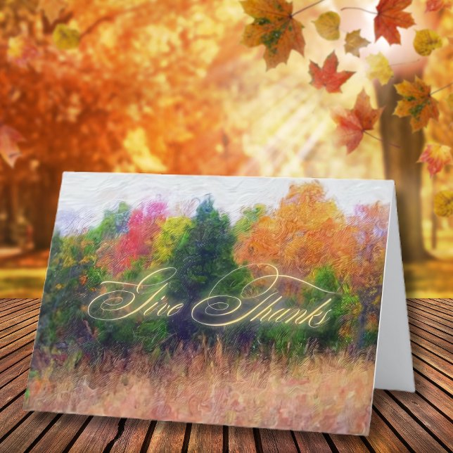 Give Thanks Autumn Landscape Thanksgiving Holiday Card (Creator Uploaded)