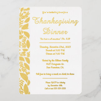 Give thanks Autumn leaves Foil Invitation