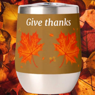 Give Thanks Autumn Leaves Stemless Wine Tumbler