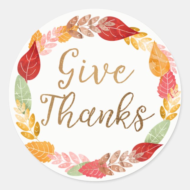 Give Thanks Autumn Leaves Wreath Classic Round Sticker (Front)
