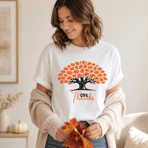 Give Thanks Autumn Oak Tree Thanksgiving T-Shirt