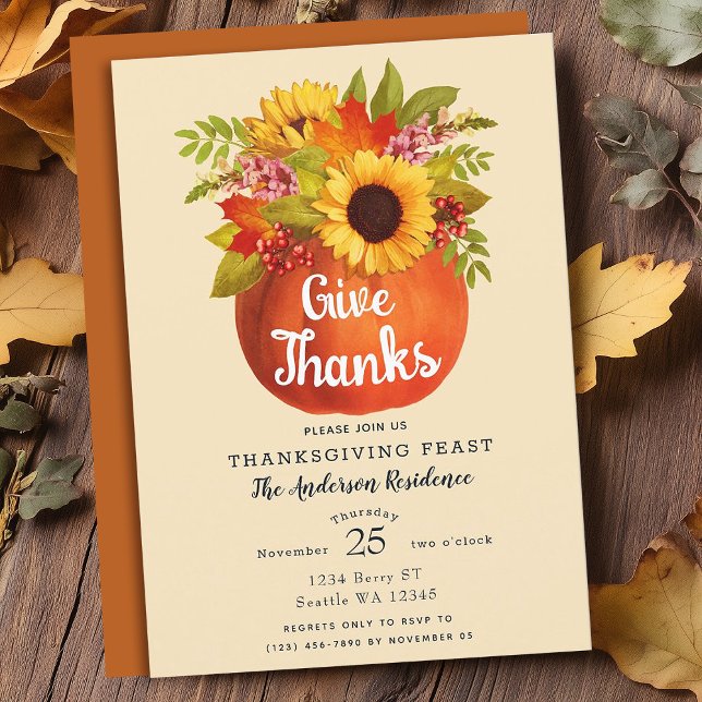 Give Thanks Autumn Pumpkin Thanksgiving Invitation (Creator Uploaded)