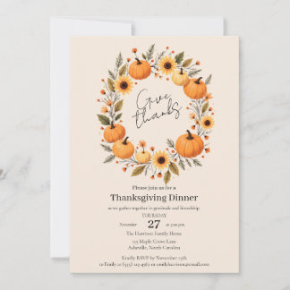 Give Thanks Autumn Wreath Thanksgiving Invitation
