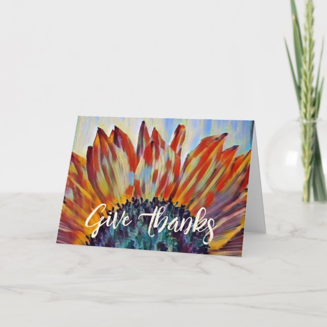 Give Thanks Beautiful Sunflower Thanksgiving Card (Front)