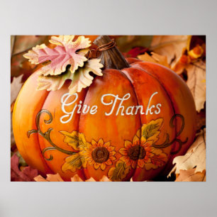 Give Thanks Beautiful Thanksgiving Pumpkin   Poster