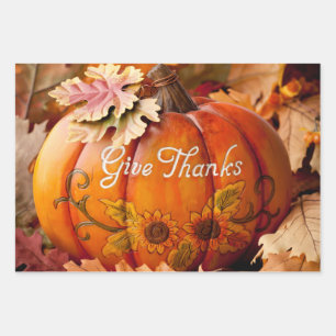 Give Thanks Beautiful Thanksgiving Pumpkin   Wrapping Paper Sheet