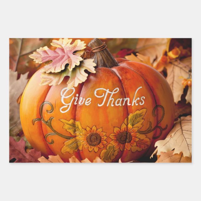Give Thanks Beautiful Thanksgiving Pumpkin   Wrapping Paper Sheet (Front)