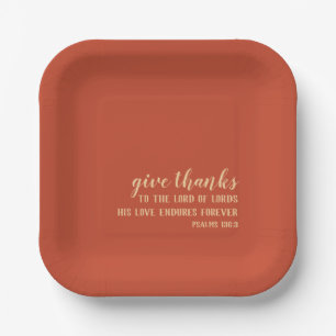 Give Thanks Bible Scripture Orange Thanksgiving Paper Plate