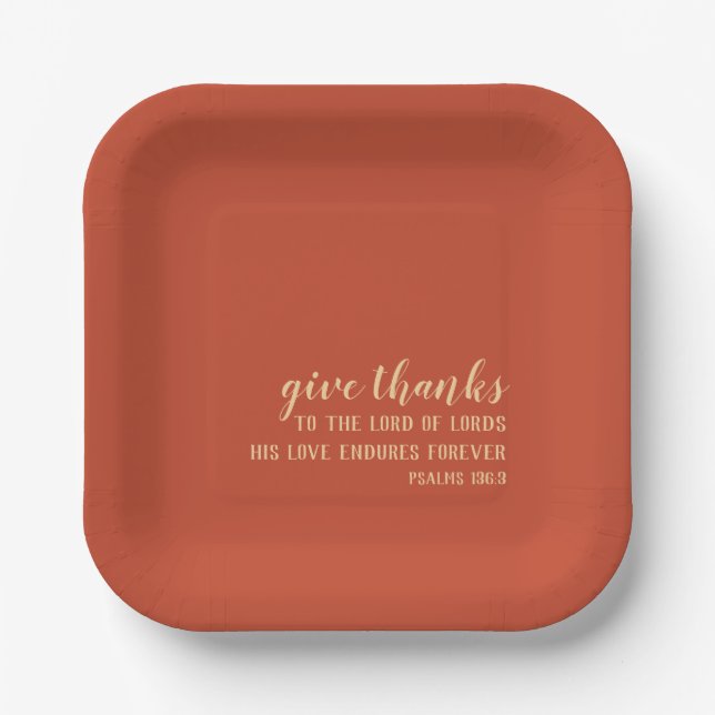 Give Thanks Bible Scripture Orange Thanksgiving Paper Plate (Front)