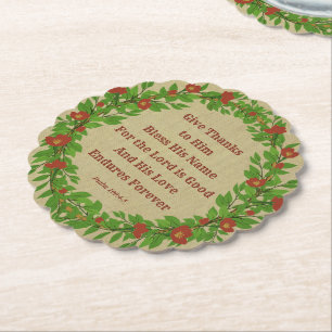 Give Thanks Bless His Name Lord is Good Scalloped Paper Coaster