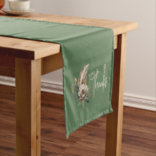 Give Thanks Boho Fall Floral Thanksgiving Short Table Runner