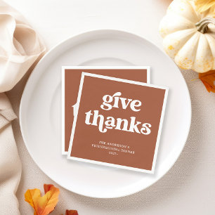Give Thanks   Boho Retro Thanksgiving Terracotta Napkin