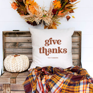 Give Thanks   Boho Retro White and Terracotta Cushion