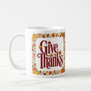 Give Thanks Burgundy Pumpkin Border Coffee Mug