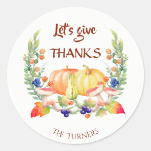 Give Thanks Chic Fall Rustic Thanksgiving Monogram Classic Round Sticker