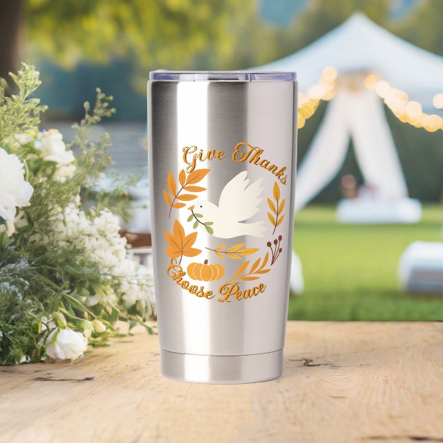 'Give Thanks, Choose Peace' Water Bottle Insulated Tumbler (Wedding (Rotated))