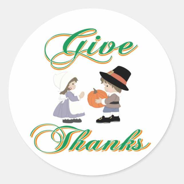Give Thanks Classic Round Sticker (Front)