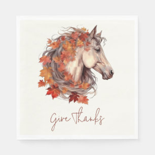 Give Thanks Elegant Horse Equestrian Thanksgiving Napkin
