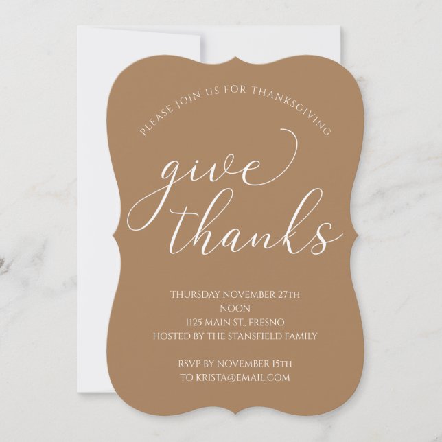 Give Thanks Elegant White Script Thanksgiving Invitation (Front)