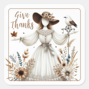 Give Thanks, Faceless Pilgrim Square Sticker