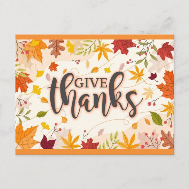 Give Thanks Fall Autumn Leaves Thanksgiving Postcard (Front)