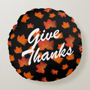 GIVE THANKS FALL LEAVES ELEGANT AUTUMN LEAF ROUND CUSHION
