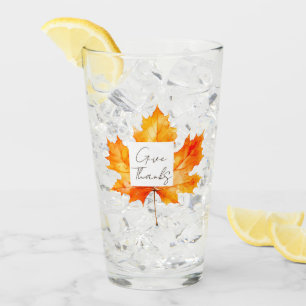 Give Thanks Fall Leaves Thanksgiving Glass
