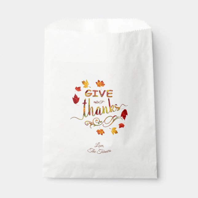 Give Thanks Fall Leaves Thanksgiving Monogram Favour Bags (Front)