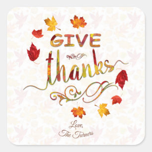 Give Thanks Fall Leaves Thanksgiving Monogram Square Sticker