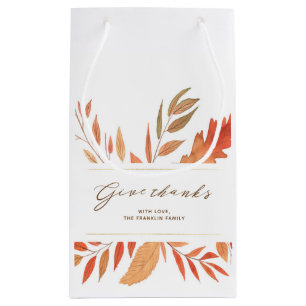 Give Thanks Fall Leaves Thanksgiving Small Gift Bag