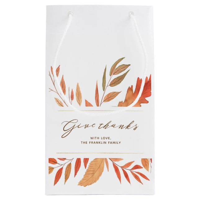 Give Thanks Fall Leaves Thanksgiving Small Gift Bag (Back)