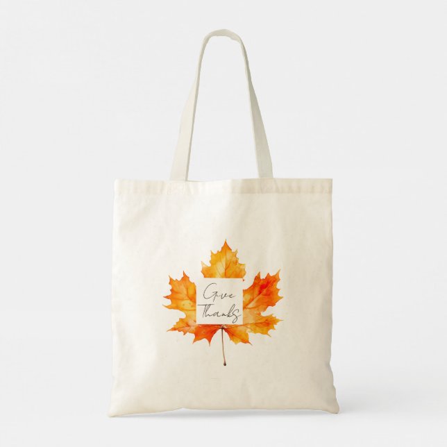 Give Thanks Fall Leaves Thanksgiving Tote Bag (Back)