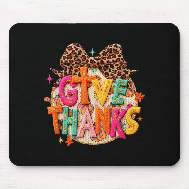 Give Thanks, Fall Leopard Coquette Bow, Preppy Tha Mouse Mat (Front)