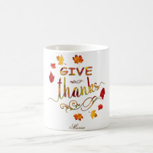Give Thanks Fall Rustic Thanksgiving Monogram Coffee Mug