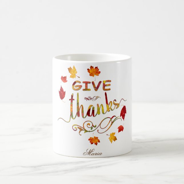 Give Thanks Fall Rustic Thanksgiving Monogram Coffee Mug (Center)