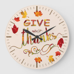Give Thanks Fall Rustic Thanksgiving Monogram Large Clock