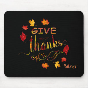 Give Thanks Fall Rustic Thanksgiving Monogram Mouse Mat