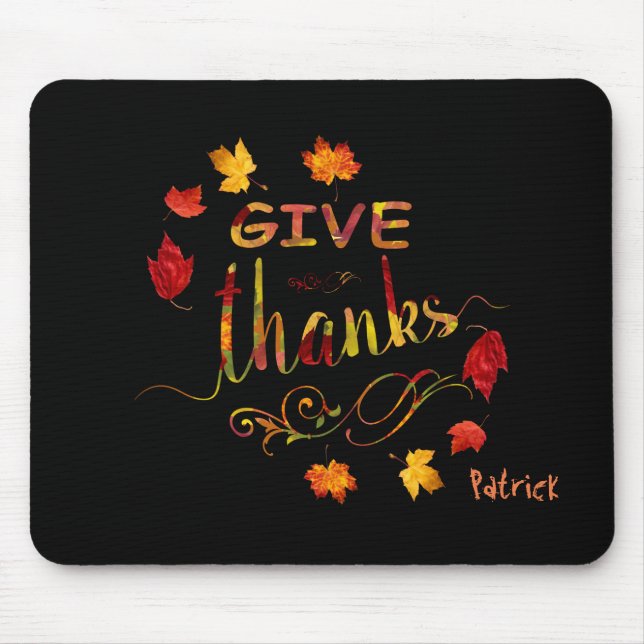 Give Thanks Fall Rustic Thanksgiving Monogram Mouse Mat (Front)