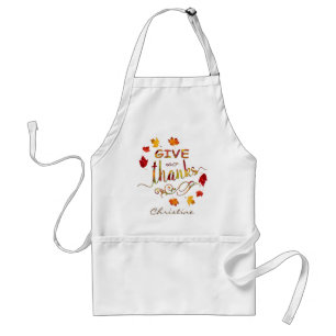 Give Thanks Fall Rustic Thanksgiving Monogram Standard Apron