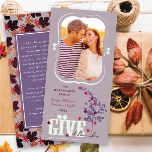 Give Thanks Falling Leaves Thanksgiving Photo Holiday Card