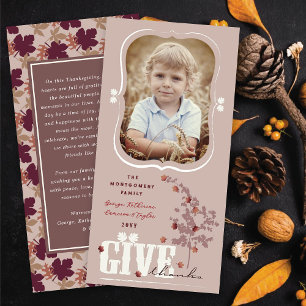 Give Thanks Falling Leaves Thanksgiving Photo Holiday Card