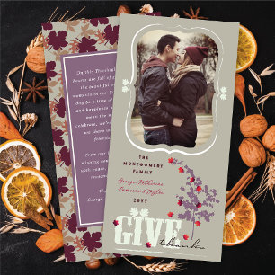 Give Thanks Falling Leaves Thanksgiving Photo Holiday Card
