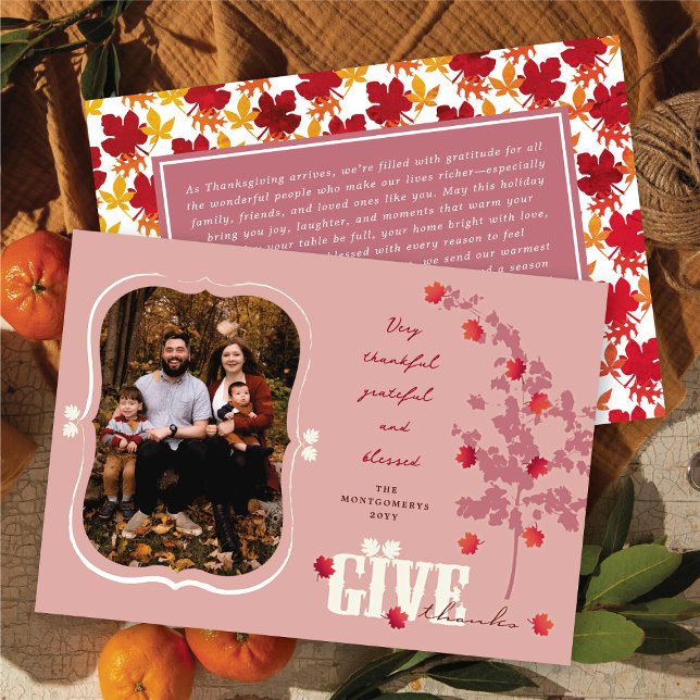 Give Thanks Falling Leaves Tree Thanksgiving Photo Holiday Card (Give Thanks Falling Leaves Tree Thanksgiving Photo Holiday Card @ fat_fa_tin)