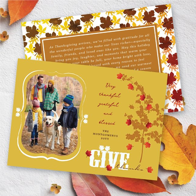 Give Thanks Falling Leaves Tree Thanksgiving Photo Holiday Card (Give Thanks Falling Leaves Tree Thanksgiving Photo Holiday Card @ fat_fa_tin)