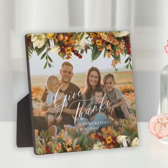 Give thanks family photo modern Thanksgiving  Plaque (Creator Uploaded)