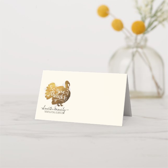 Give Thanks | Family Thanksgiving Celebration Place Card (Front)