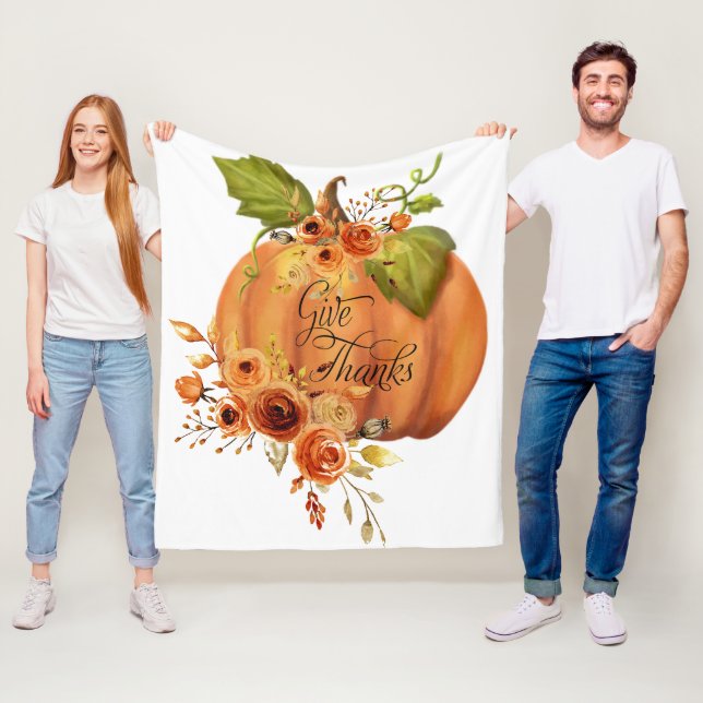 Give Thanks floral pumpkin Classic  Fleece Blanket (In Situ)