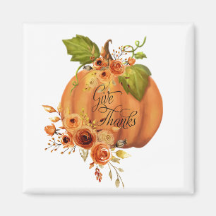 Give Thanks floral pumpkin Magnet